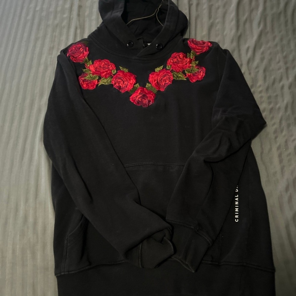 Criminal Damage Black Hoodie with Red Logo